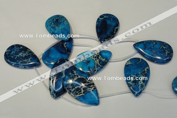 CDT345 Top-drilled 30*50mm flat teardrop dyed aqua terra jasper beads