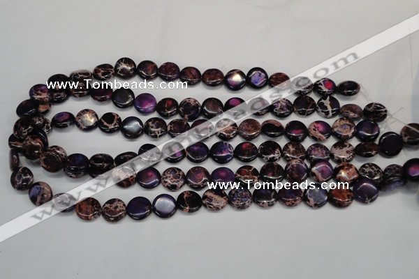 CDT398 15.5 inches 12mm flat round dyed aqua terra jasper beads
