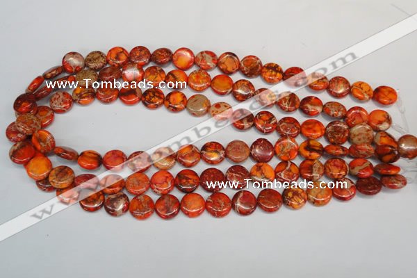 CDT517 15.5 inches 12mm flat round dyed aqua terra jasper beads