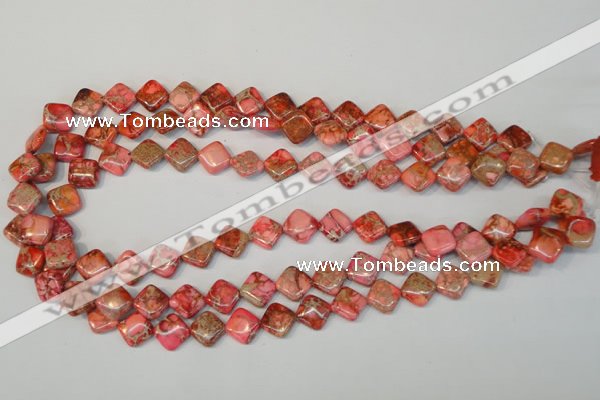 CDT568 15.5 inches 10*10mm diamond dyed aqua terra jasper beads