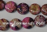 CDT706 15.5 inches 14mm flat round dyed aqua terra jasper beads