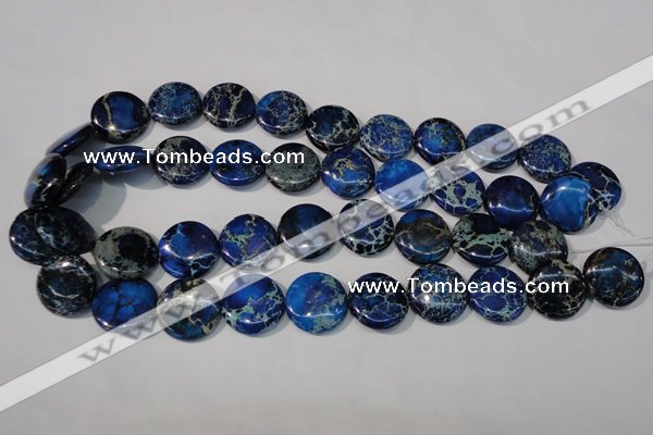 CDT908 15.5 inches 20mm flat round dyed aqua terra jasper beads