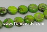 CDT91 15.5 inches 12mm flat round dyed aqua terra jasper beads