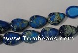 CDT915 15.5 inches 9*13mm flat teardrop dyed aqua terra jasper beads