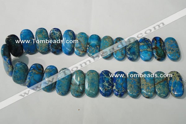 CDT917 15.5 inches 15*30mm oval double drilled dyed aqua terra jasper beads