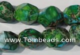 CDT964 15.5 inches 14*17mm faceted nuggets dyed aqua terra jasper beads