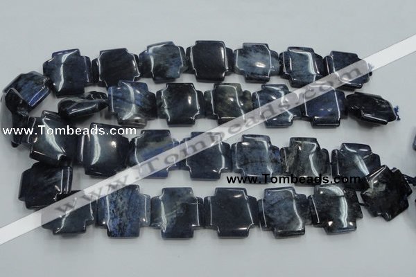 CDU05 15.5 inches 25*25mm cross natural blue dumortierite beads