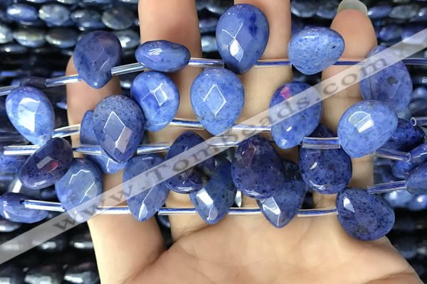 CDU220 Top drilled 13*18mm faceted flat teardrop blue dumortierite beads