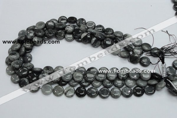 CEE12 15.5 inches 14mm flat round eagle eye jasper beads wholesale