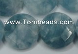 CEQ187 15.5 inches 25mm faceted coin blue sponge quartz beads