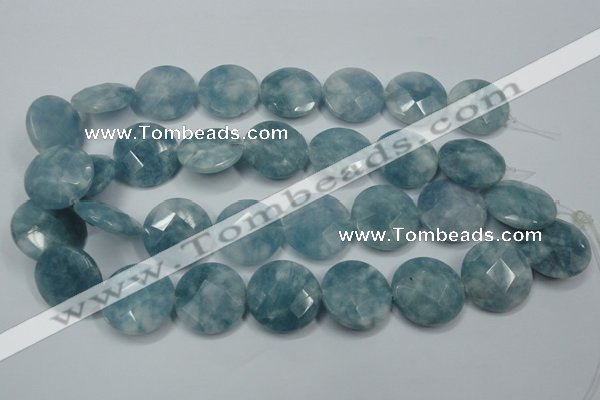 CEQ187 15.5 inches 25mm faceted coin blue sponge quartz beads