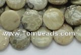 CFA07 15.5 inches 15mm flat round chrysanthemum agate gemstone beads