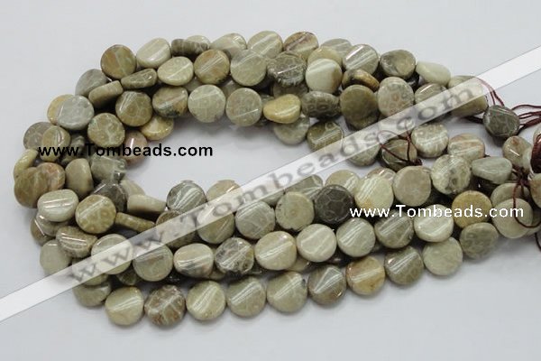 CFA19 15.5 inches 15mm twisted coin chrysanthemum agate beads