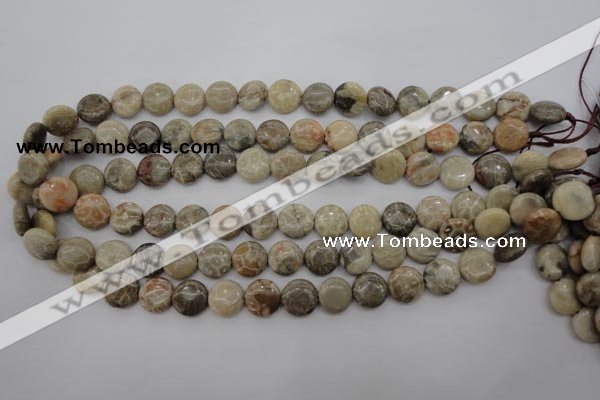 CFA228 15.5 inches 12mm flat round chrysanthemum agate beads