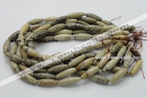 CFA24 15.5 inches 10*30mm rice chrysanthemum agate gemstone beads