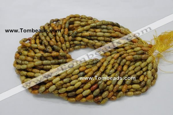 CFA35 15.5 inches 6*10mm rice yellow chrysanthemum agate beads