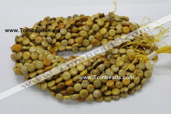 CFA40 15.5 inches 10mm flat round yellow chrysanthemum agate beads