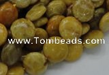 CFA41 15.5 inches 12mm flat round yellow chrysanthemum agate beads