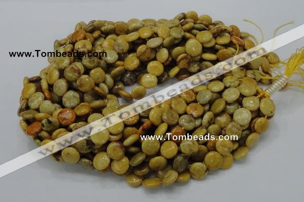 CFA41 15.5 inches 12mm flat round yellow chrysanthemum agate beads