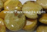 CFA44 15.5 inches 25mm flat round yellow chrysanthemum agate beads