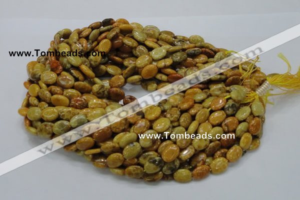 CFA46 15.5 inches 10*14mm oval yellow chrysanthemum agate beads