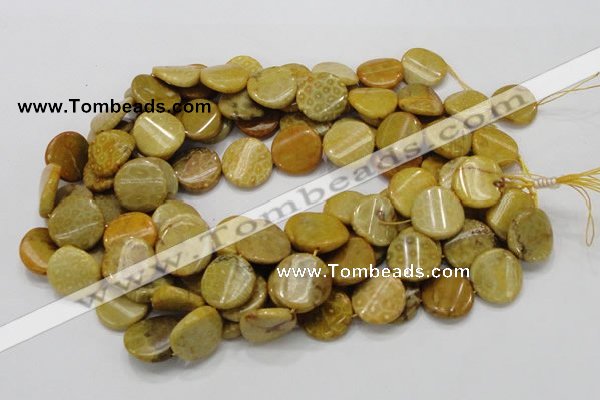 CFA56 15.5 inches 20mm twisted coin yellow chrysanthemum agate beads