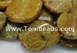 CFA58 22*30mm twisted & flat teardrop yellow chrysanthemum agate beads
