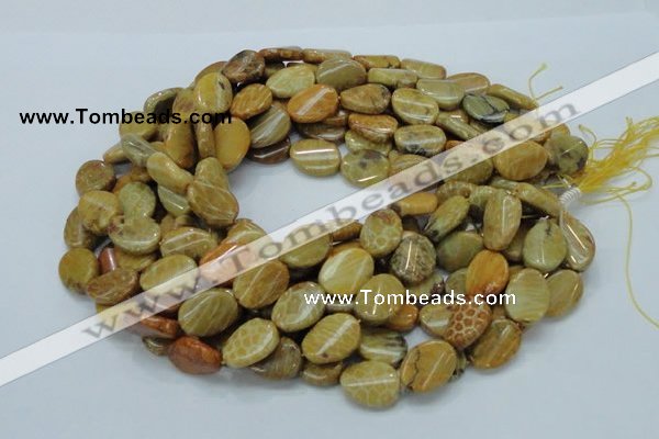 CFA59 15.5 inches 15*20mm twisted oval yellow chrysanthemum agate beads