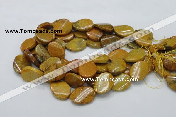 CFA60 15.5 inches 22*30mm twisted oval yellow chrysanthemum agate