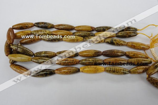 CFA62 15.5 inches 10*30mm rice yellow chrysanthemum agate beads