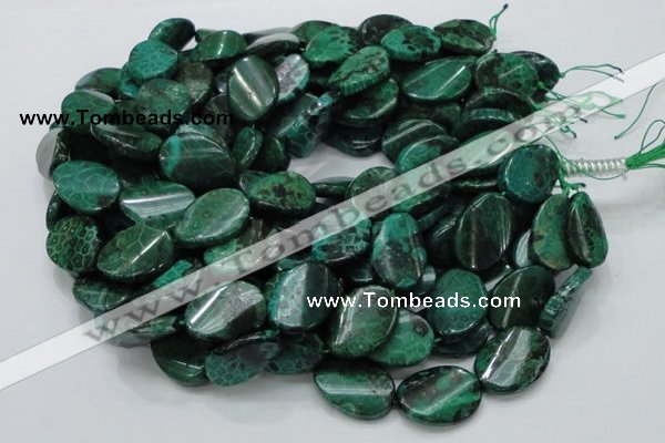 CFA73 15.5 inches 18*25mm twisted oval green chrysanthemum agate beads