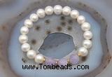 CFB1002 9mm - 10mm potato white freshwater pearl & lavender amethyst stretchy bracelet