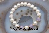 CFB1003 9mm - 10mm potato white freshwater pearl & lavender amethyst stretchy bracelet