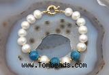 CFB1012 Hand-knotted 9mm - 10mm potato white freshwater pearl & apatite bracelet