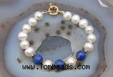 CFB1014 Hand-knotted 9mm - 10mm potato white freshwater pearl & lapis lazuli bracelet