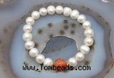 CFB1017 9mm - 10mm potato white freshwater pearl & fire agate stretchy bracelet