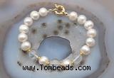 CFB1020 Hand-knotted 9mm - 10mm potato white freshwater pearl & white crystal bracelet
