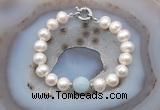 CFB1022 Hand-knotted 9mm - 10mm potato white freshwater pearl & aquamarine bracelet