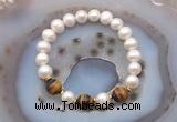 CFB1026 9mm - 10mm potato white freshwater pearl & yellow tiger eye stretchy bracelet