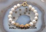 CFB1041 Hand-knotted 9mm - 10mm potato white freshwater pearl & yellow crazy agate bracelet