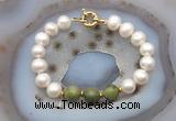 CFB1065 Hand-knotted 9mm - 10mm potato white freshwater pearl & China jade bracelet