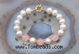 CFB1082 Hand-knotted 9mm - 10mm potato white freshwater pearl & candy jade bracelet