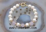 CFB1083 Hand-knotted 9mm - 10mm potato white freshwater pearl & candy jade bracelet