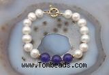 CFB1087 Hand-knotted 9mm - 10mm potato white freshwater pearl & candy jade bracelet