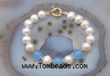 CFB1088 Hand-knotted 9mm - 10mm potato white freshwater pearl & candy jade bracelet