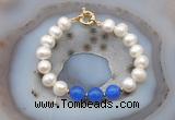 CFB1089 Hand-knotted 9mm - 10mm potato white freshwater pearl & candy jade bracelet