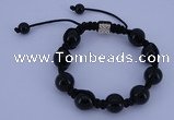 CFB549 12mm round black agate with alloy beads adjustable bracelet