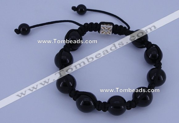 CFB549 12mm round black agate with alloy beads adjustable bracelet