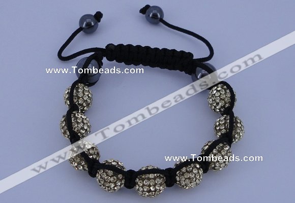 CFB555 10mm round rhinestone with hematite beads adjustable bracelet