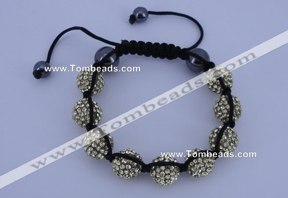 CFB563 12mm round rhinestone with hematite beads adjustable bracelet